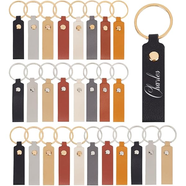 Amazon.co.jp: Batiyeer 木製キーホルダー 30個 ブランクレザー