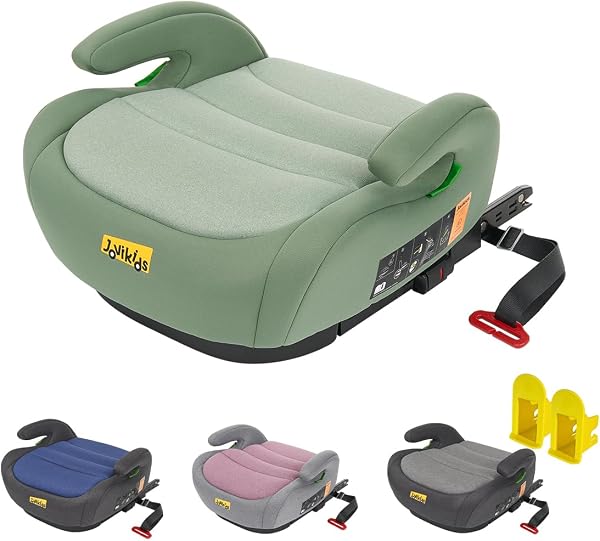 Jovikids Junior Seat ISOFIX, R129 Compliant Booster Seat Long Use, Extra Thick Cushion, Infant Car Seat with Fixing Guide Cap and Seat Belt Clip, 125~150cm (Green Thicken) - 1