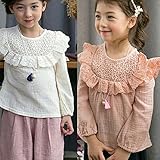 【韓国スタイル子供服】キッズ 女の子 長袖Tシャツ シフォン襟 レース付きかわいい♪全2色100/110/120/130/140 Pink,120
