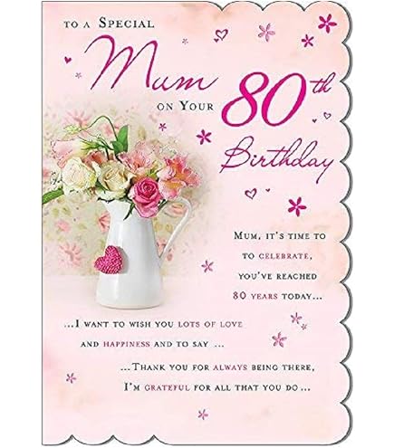 Geburtstagskarte 'With Love Mum On Your 80th Birthday' - 23 X 15 Cm Mit Schmetterlingen & Blumen