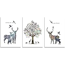 Amazon.co.jp: アートパネル 北欧 自然 エルク 鹿 絵画 鳥