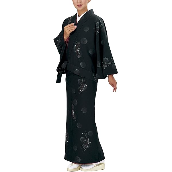 Amazon | 女物仕立上り二部式着物(袷・納戸色・葉桜) 伊達衿付