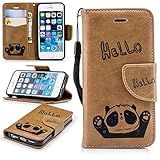 Lomogo iPhone5Sケース/iPhone5ケース/iPhoneSEケース 手帳型 パンダ 耐衝撃 レザーケース 財布型 カードポケット スタンド機能 マグネット式 アイフォン5S 5 SE 