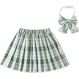 [道で] AKC JKスカート キッズ 子供用 チェック柄 プリーツスカート ガールズ 学生制服 女の子 ショートス カート 2点セット 蝶ネクタイ付き
