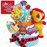 出産祝いおむつケーキ豪華SASSY他9アイテム付き　ライオン３段