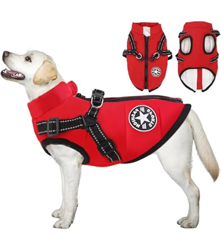 Amazon | GIIPET 犬の服 冬 防寒 一体型 犬 ベスト射材付き 袖なし 綿