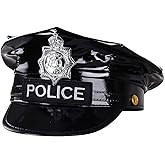 [HONGFU] 警官帽子 エナメル レザー調 ポリスハット ブラック ポリスキャップ ハロウィン 警察 コスプレ なりきり コスチューム用小物 男女共用 フリーサイズ
