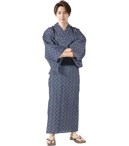 Amazon.co.jp: 浴衣 綿麻 粋な夏着物 菊柄 黒 半幅帯 カラシ 2点
