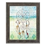 ドリームキャッチャー – ライム: Ojibwe Dream Snare on明るいブルー&グリーンIndian Blanket壁アートプリント 11x14 BOH0000006FRA11X14BW