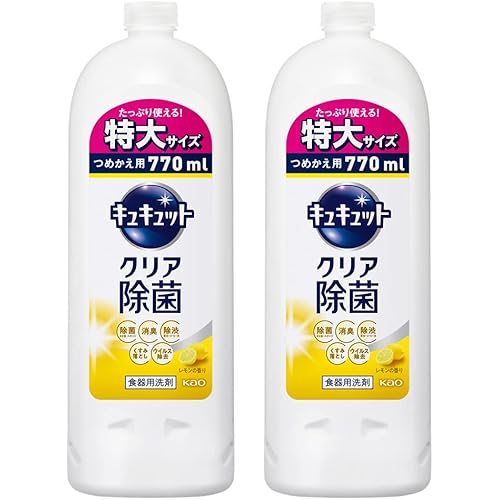 【まとめ買い】キュキュット 食器用洗剤 クリア除菌 レモンの香り 詰め替え 770ml × 2個
