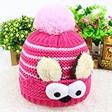 防寒 かわいい ベビー キッズ 赤ちゃん ニット帽子 うさぎちゃん風 ボンボン付き 2017 新製品 (red)