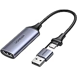 UGREEN HDMI キャプチャーボード Switch対応 UVC HDMI キャプチャ ビデオキャプチャーカード 1080P/4K＠60Hz Type C&USB 1台2役 小型軽量 ゲーム録画/ビデオ録画/ライブ配信 iPad OS17/Mac