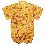 《盛夏 甚平》(ジンベイ) 日本製ベビー女児 リップル生地ヒマワリ総柄甚平ロンパス 80cm/イエロー NO.H-8125