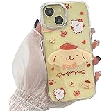 LYLIDIA ポムポムプリン iPhone15 用スマホケース ポムポムプリン TPU+PC iPhone15 ケース ソフトサイドとハードシェル レンズ保護 指紋防止 耐衝撃 ワイヤレス充電対応 iPhone15 用 ポムポムプリン ブラケット付