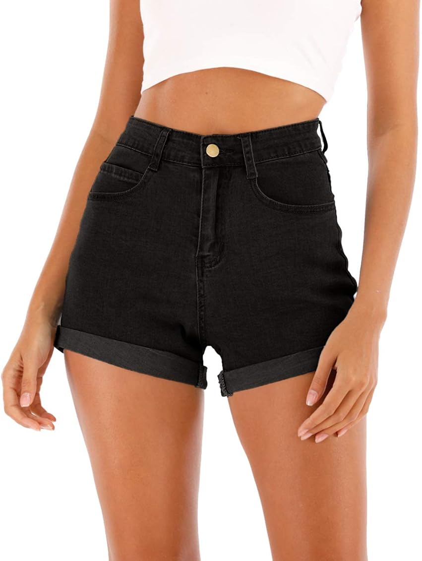 High Waisted Folded Hem Jeans Shorts 