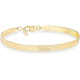 Miabella 18K Gold Over 925 Sterling Silver Italian Solid 4.5mm Flexible Flat Herringbone Link Chain Bracelet for Women Men 6.