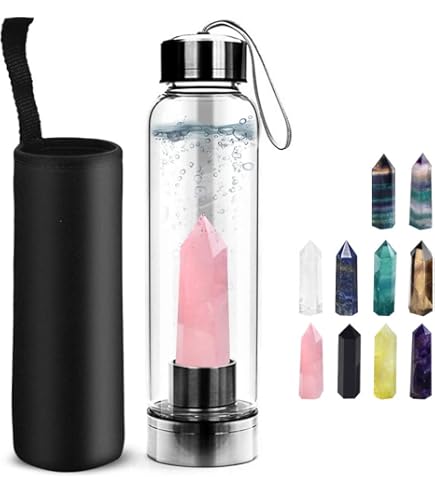 Amazon | 天然クリスタル 水筒、ナチュラル クォーツ ガラスウォーター