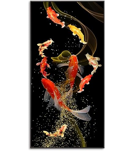 Amazon.co.jp: ゴールデン鯉魚風水鯉アート写真キャンバス絵画