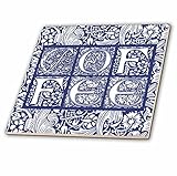 3dRose Coffee- Victorian Ornamental Typography In Blue & White - Ceramic Tile, 4-Inch (ct_222002_1) 