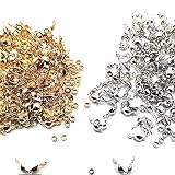 【BEAUTY PLAYER】ボールチップ カシメ玉（つぶし玉）付き 約8mm 玉約2mm ヒモ留め 約400組 ゴールド/シルバー 各200組 ハンドメイド アクセサリー パーツ ビーズ バレンタイン手芸材料 ジュエリー DIY用(ゴールド+シルバー)