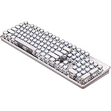 メカニカルキーボード タイプライター風フルキーボード青軸 104キーレトロモダン 防衝突RGB バックライト 英語配列 Windows/Mac対応 有線・無線・レシーバー接続 ゲーミング 在宅勤務用（青軸）