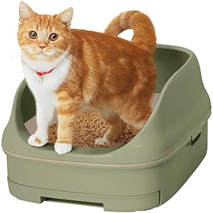 【Amazon.co.jp限定】 花王 猫用トイレ本体 ニャンとも清潔トイレセット [約1か月分チップ・シート付] オープンタイプ ウグイス&アイボリー 猫用