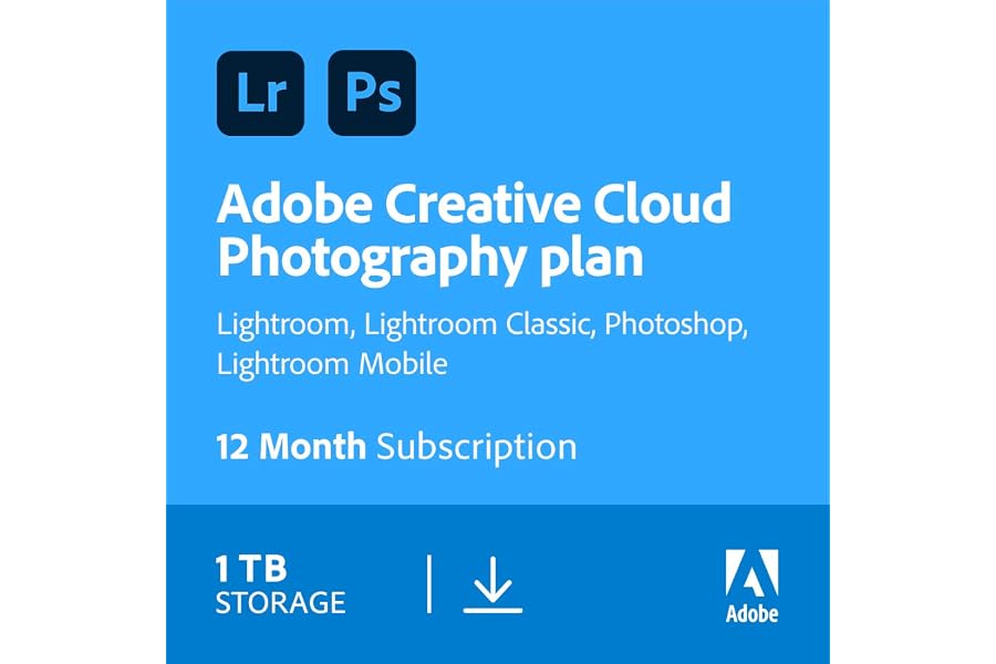 Adobe Creative Cloud Photography Plan 1TB storage (Photoshop + Lightroom included) - 1 User - 1 Year Subscription [Digital Do