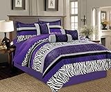 7 Piece Bright Purple Black White Zebra Leopard Micro Fur Comforter set Full Size Bedding - Teen, Gi