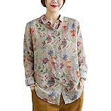 [YYQ-SHOP]シャツ レディース 長袖 綿麻 リネンシャツ ブラウス 花柄 襟付き カジュアル レトロ ナチュラル トップス 大きいサイズ 秋服 おしゃれ 文芸風