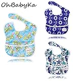 OHBABYKAスタイ よだれかけ スーパービブ お食事エプロン 防水 袖なし 保育園 お食事用防水ビブ 女の子 男の子 ベビーロンパース3点セット (SZY030809)