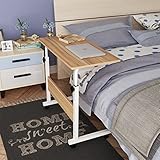 DlandHome 昇降式サイドテーブル 昇降式テーブル パソコンデスク サイドテーブル ミニテーブル ソファーサイド キャスター付き (ライト‐ブラン, 80cm)