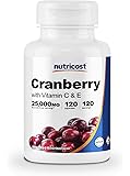 Nutricost クランベリーエキス（25000mg）、ビタミン C＆E配合、120カプセル、非GMO、グルテンフリー