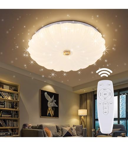 【M1843-80-52】星空LEDシーリングライト 調光調色 30W Amazon.co.jp : LED シーリングライト 星空効果 45W 調光調色タイプ 8