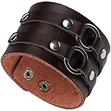 AZYOUNG Men's Black Brown White Leather Bracelet Single Layer Wristband Cuff Bangle