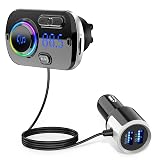 Pfumisa FMトランスミッター Bluetooth 車用 車載Bluetooth 5.0+EDR シガーソケット USB 車載充電器 2 USBポート（5V/2.4A&3A）QC3.0急速充電 Mp3プレーヤー CVCノイズ軽減 マイク内蔵 ハンズフリー通話 TFカード/Aux-in対応 Google assistant＆Siri対応 波数仕様 87.5～108.0Mhz