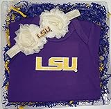 LSU Tigers Baby Onesie And Shabby弓ヘッドバンドギフトセット