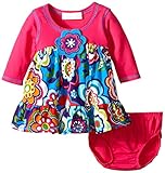 Bonnie Baby Girls 'ソリッドニットドレスプリント花柄スカートとフラワーアップリケ カラー: ピンク