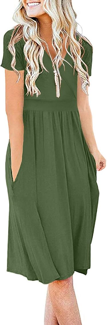 V Neck Short Sleeve Casual Wrap Dress 