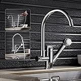 Auralum 360度回転シングルハンドルプルダウンスプレーキッチン蛇口付き、プルアウトバーキッチン洗面withoutデッキプレートMixホットコールド水 シルバー LK611