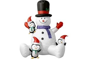 クリスマス エアーディスプレイ【210CMビッグサイズ】LED付き 雪だるま 店舗 遊園地用 エアー雪だるま ペンギン 超可愛い 座った エアーブロードール 空気充填 膨張式 設置＆固定簡単 漏れ防止 クリスマス飾り パーティー、文化祭 、コスプレー