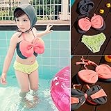 即納(韓国スタイル子供服) ビキニ キッズ 女の子水着 みずぎ ビッグリボン 帽子付三点セットSandy beach Darkgary,130