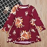 Liebeye 女の子プリンセスドレス　ガール　ロングスリーブ　フラワープリント　ファッショナブル　かわいい　ラウンドカラー　ドレス　スカート レンガの赤 100