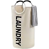 WISHPOOL ランドリーバスケット 洗濯物入れ 折り畳み式 撥水加工 防水 取っ手付き 容量81L 耐荷重15KG 収納袋 幅38×高さ72(cm) (ベージュ)