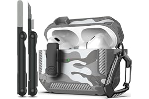 RFUNGUANGO AirPods Pro 2nd Generation Case Cover with Cleaner Kit, Military Hard Shell Protective Armor with Lock for AirPod Gen 2 Charging Case 2023, 2022, Front LED Visible, Grey Camo