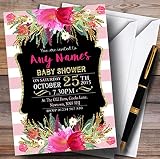 ピンクストライプゴールド花柄ガールズベビーシャワー招待状招待状 100 Invitations