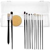 [Amazonブランド] Umi(ウミ) - 12本セット 絵筆 アーティストブラシ 剛毛6本 馬毛＆ナイロン6本 ガッシュ/油絵の具/アクリル絵の具用 収納ボックス/アートスポンジ付き