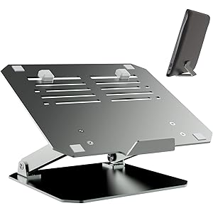 【高度昇級+ノートPC収納】工匠藤井 パソコンスタンド スマホスタンド付き 無段階高さ/角度調整 折り畳み式 二つのシリコンパッド付き ノートpc収納スタンド 放熱性優れ 耐用 安定性 アルミ合金製 滑り止め 雑誌架 姿勢改善 腰痛/猫背解消 Macbook Pro/iPad/ノートPC/タブレット/iPhoneなど17インチまで対応