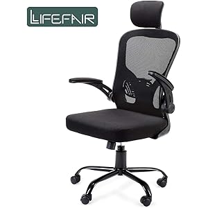 LifeFair オフィスチェア メッシュ デスクチェア- ハイバック可動式アームレスト 昇降ヘッドレスト 約90-120度リクライニング 通気性