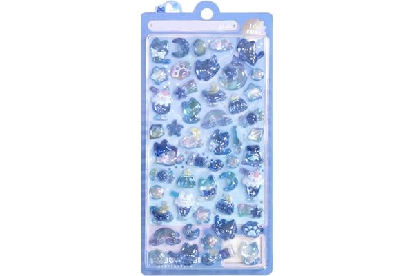 Chaojibao 【アップグレード版】ぷくぷくシール 可愛い 1枚セット 中実 立体 ごほうびシール DIY用 キラキラな 女の子 デコシール 日記帳用 貼り付け可能 手芸用品 (23青)