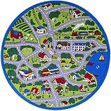 ChampionラグストリートマップRaceトラックキッズ教育FunノンスリップRug Play Mat 8 Feet X 8 Feet Round